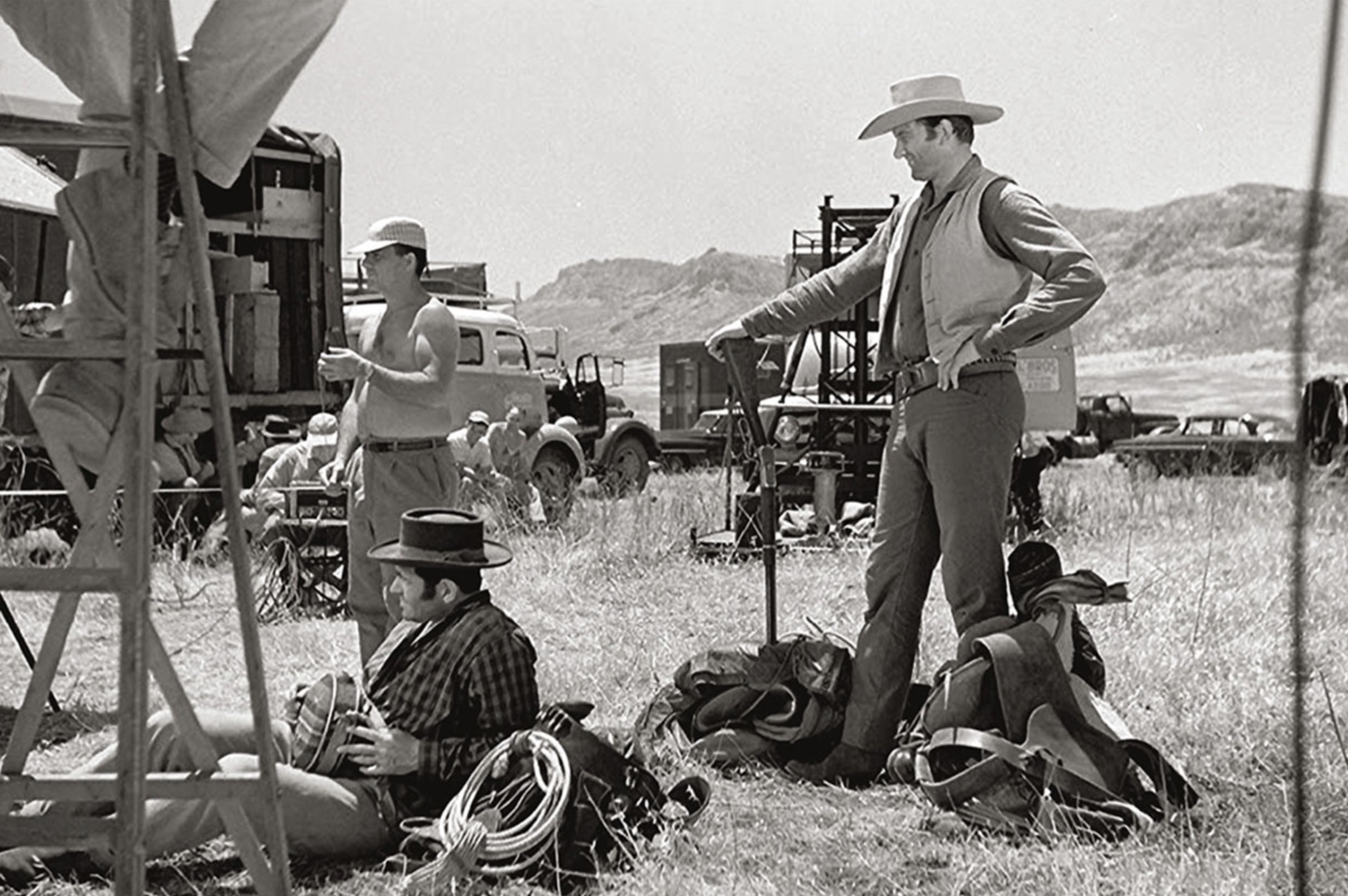 James Arness filming on location
